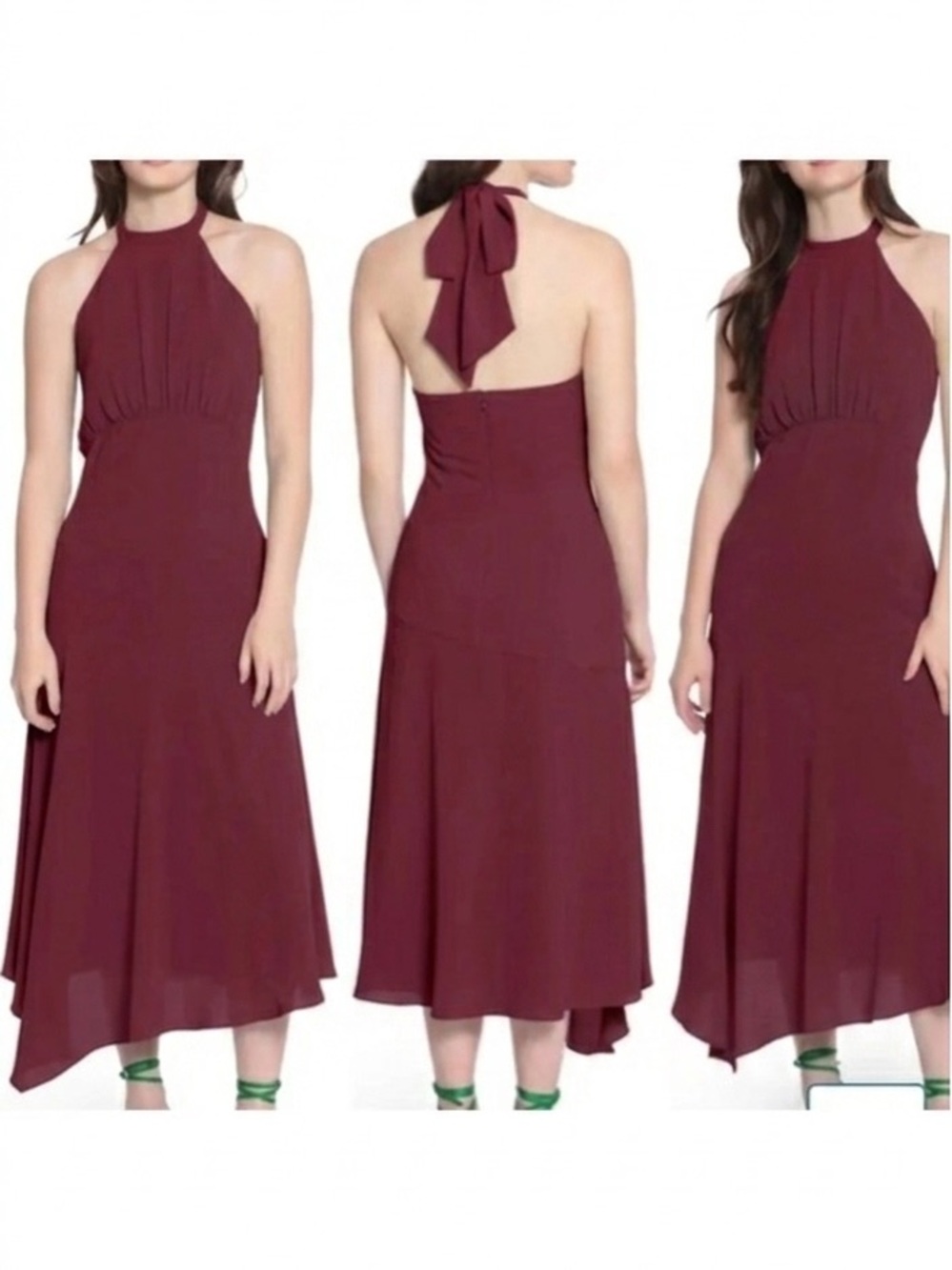 Donna Morgan Catalina Crepe Halter Maxi Dress Asymmetrical Hem Size 8 - Picture 2 of 10